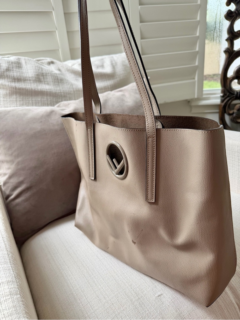 Fendi Taupe Leather Tote with Signature Logo